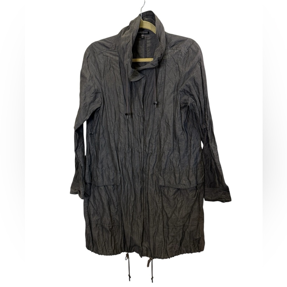 Eileen Fisher Women’s Petite Lagenlook Charcoal Pleated Trench Coat Sz PM